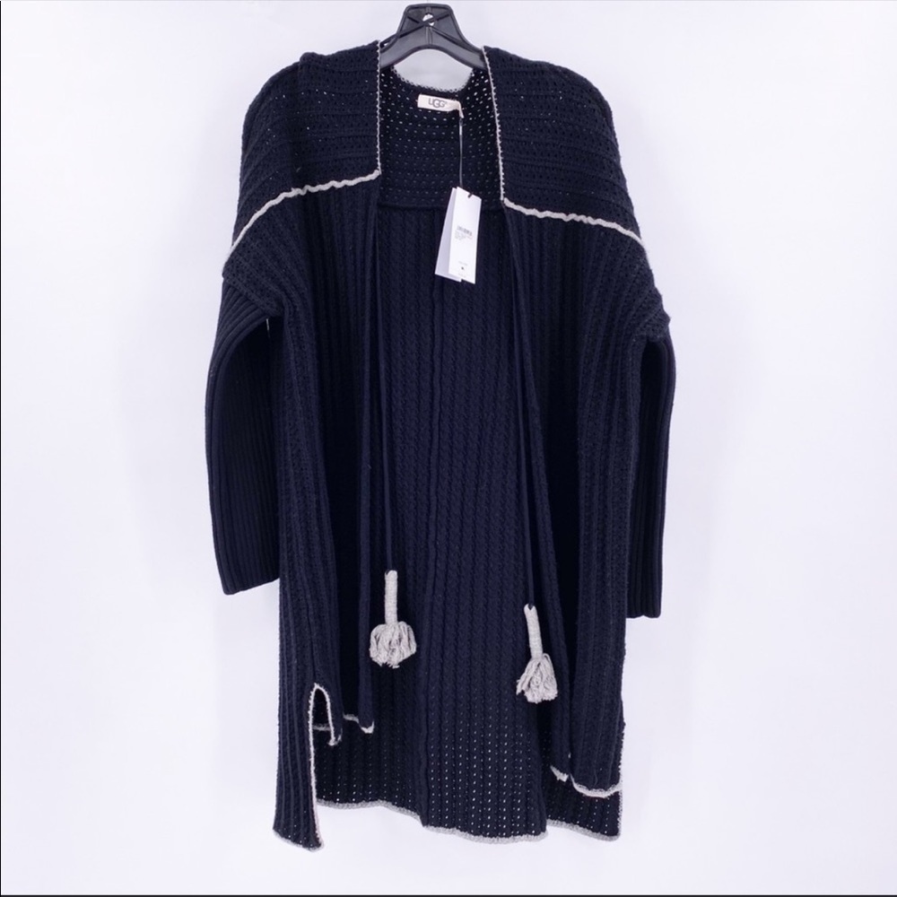 UGG Riley Long Cardigan Sweater Size M/L Black/Grey - Picture 2 of 16